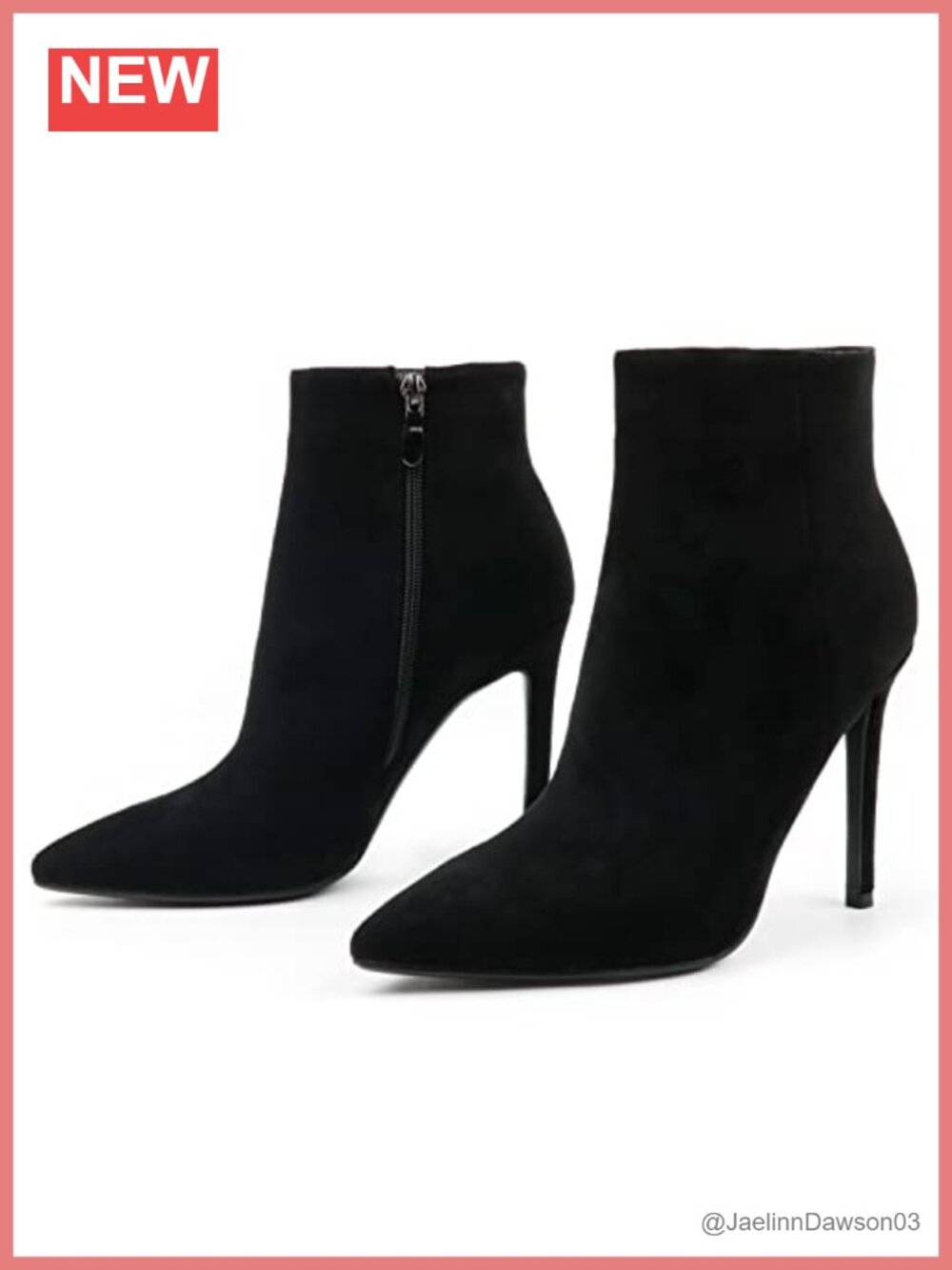 Black Suede Ankle Boots Pointed Toe Stiletto Heel Bootie Zip